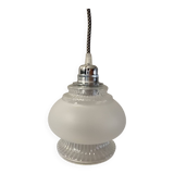 Portable lamp / pendant lamp in white opalescent glass. Art Deco style