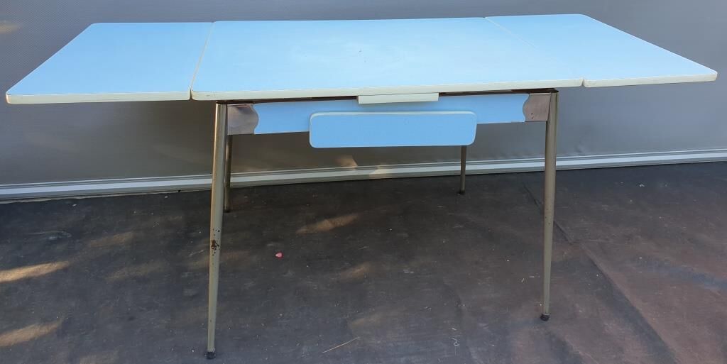 Table Formica MDJ 1960 Blue and Chrome