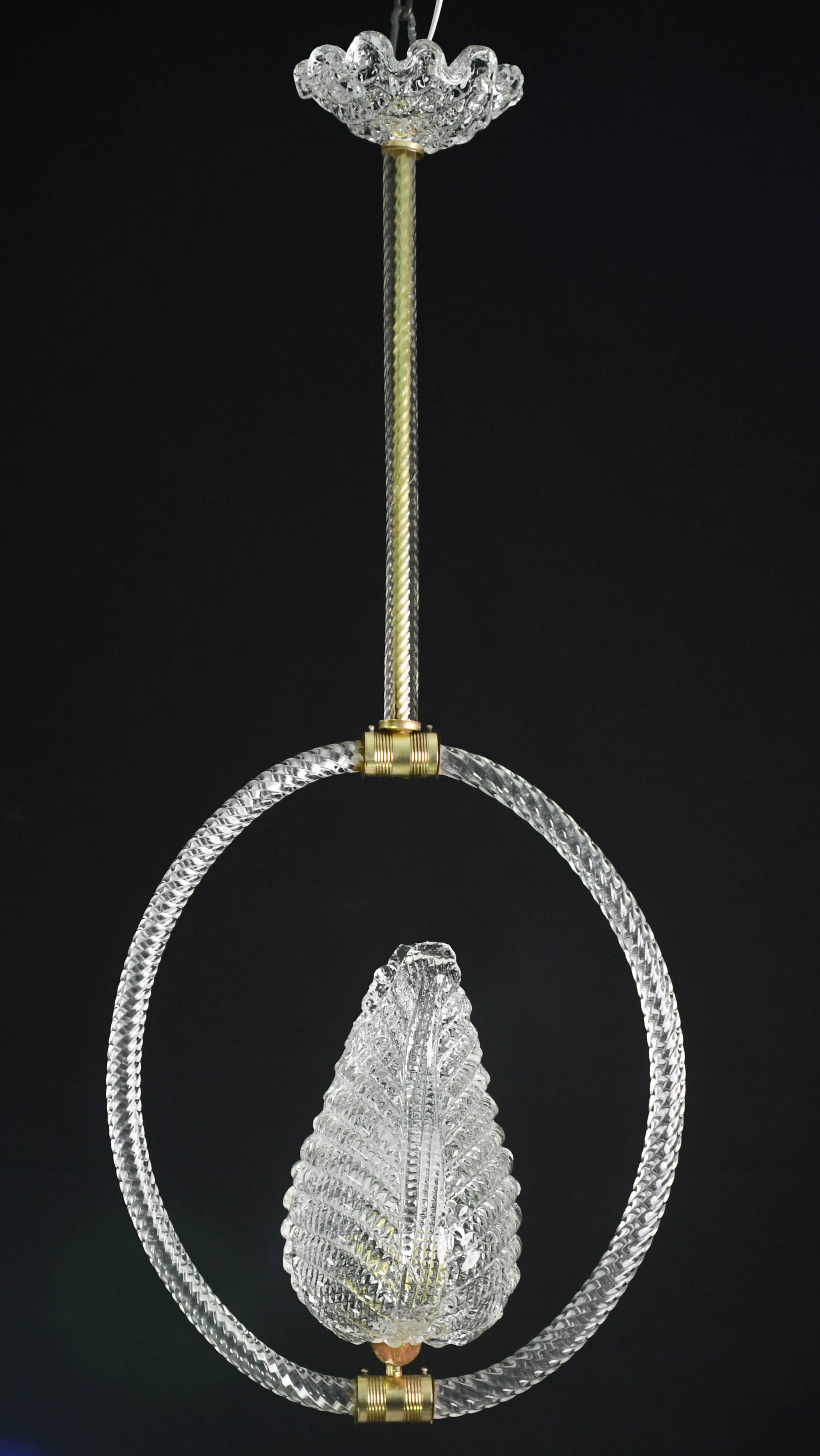 Charming Transparent Art Decò Barovier e Toso Pendant Light Murano Glass, 1940s