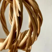 Large wicker suspension with three baskets, twisted ring chain.