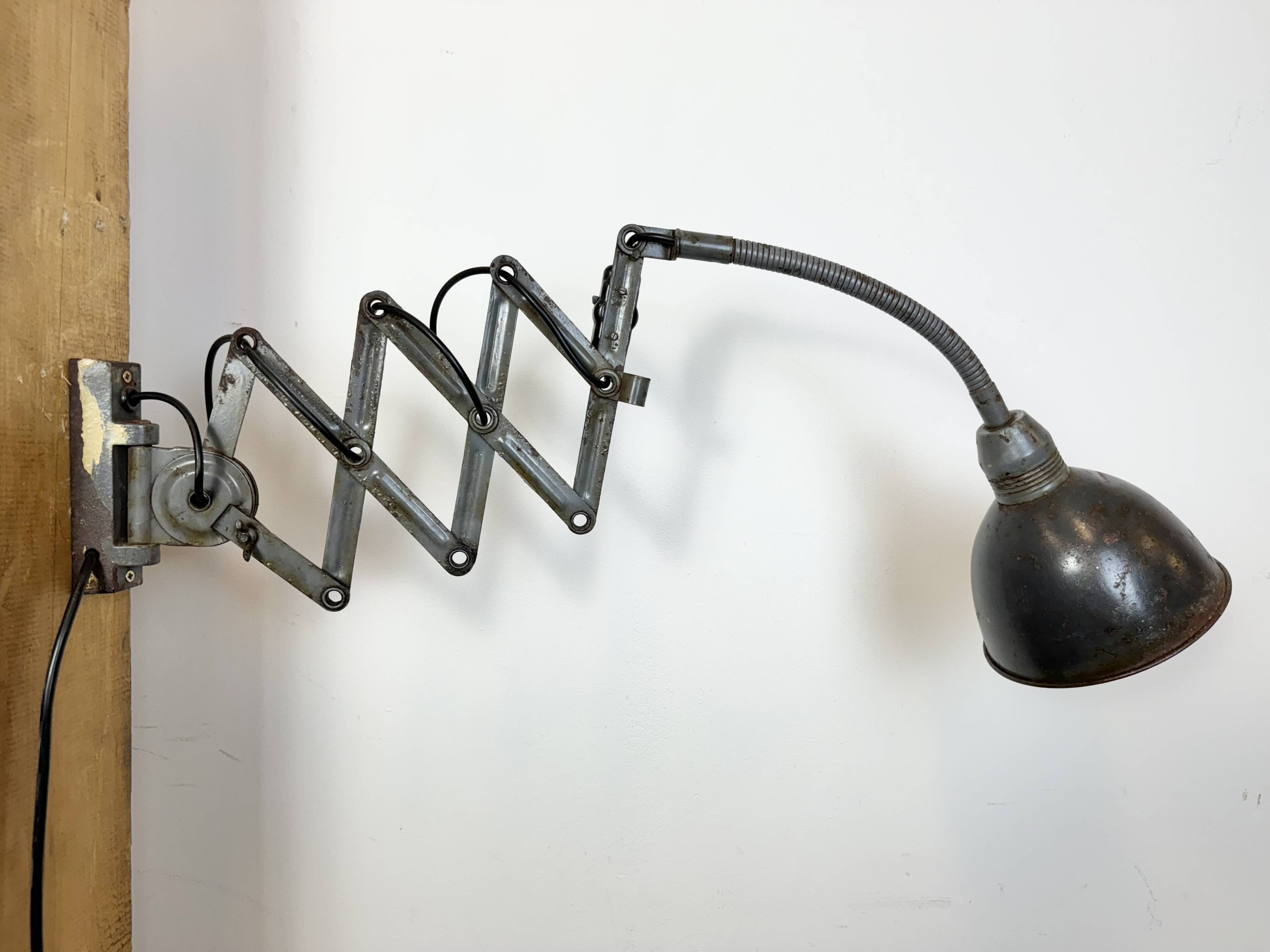 Grey Industrial Scissor Wall Lamp from Elektroinstala, 1960s
