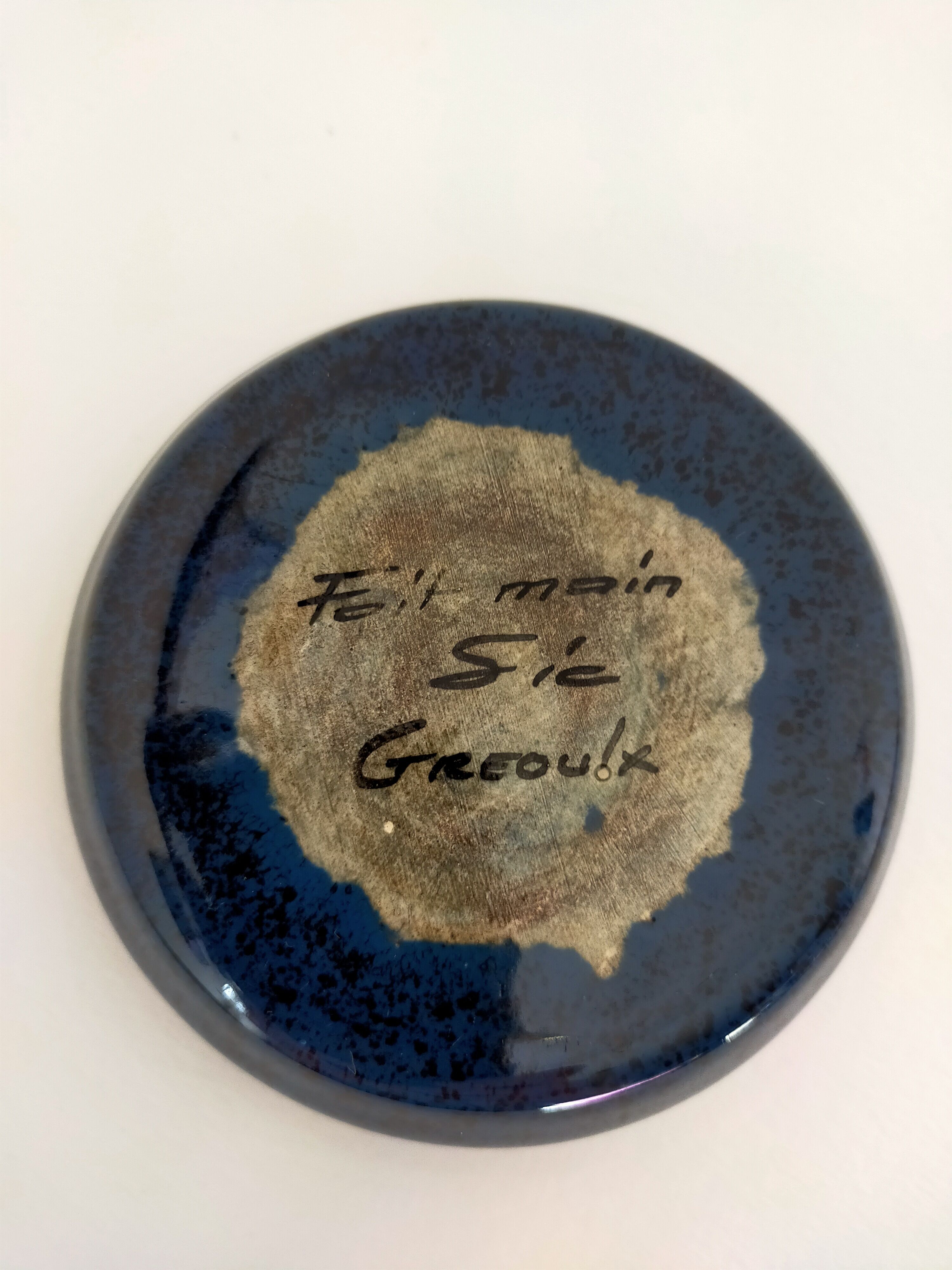Vintage blue ashtray signed