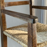 High chair in wood and straw