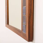 Scandinavian mid century XL rosewood wall mirror with blue tiles, 1970s
