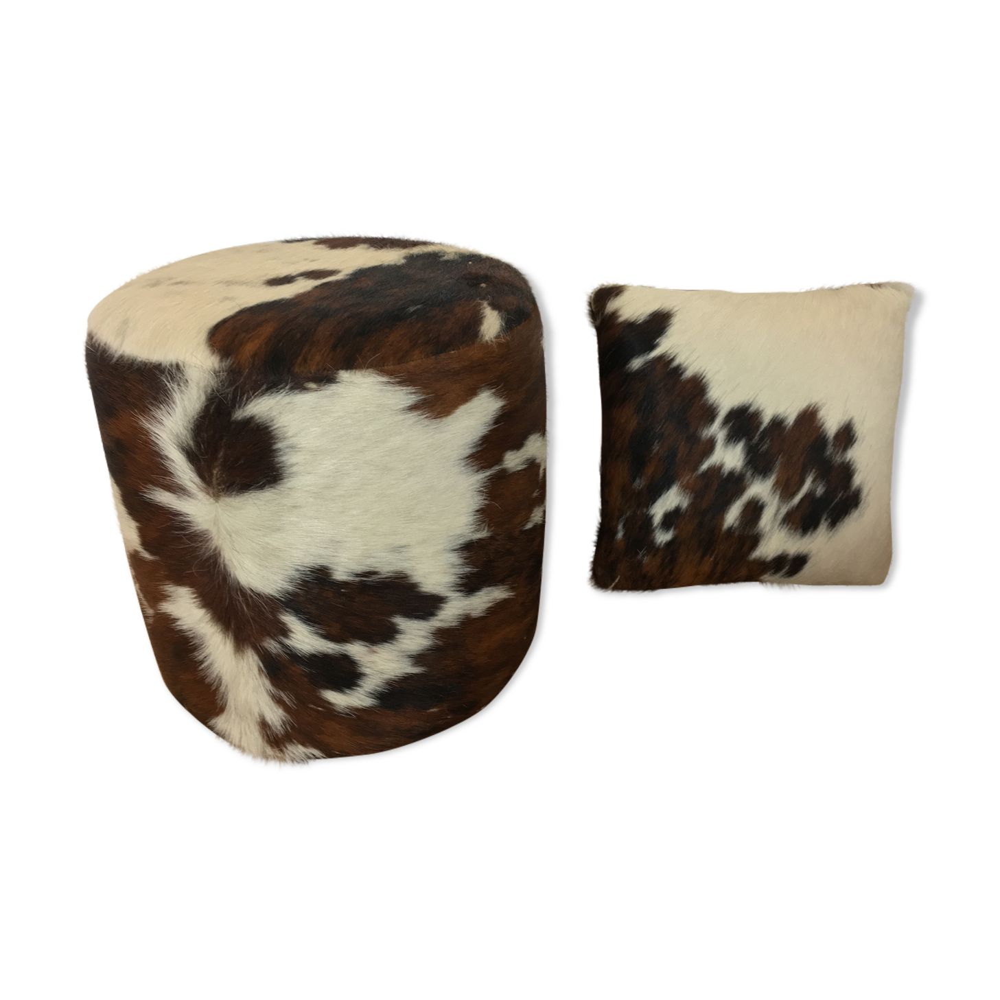 Pouf and cow cushion, leather