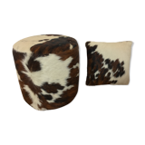 Pouf and cow cushion, leather
