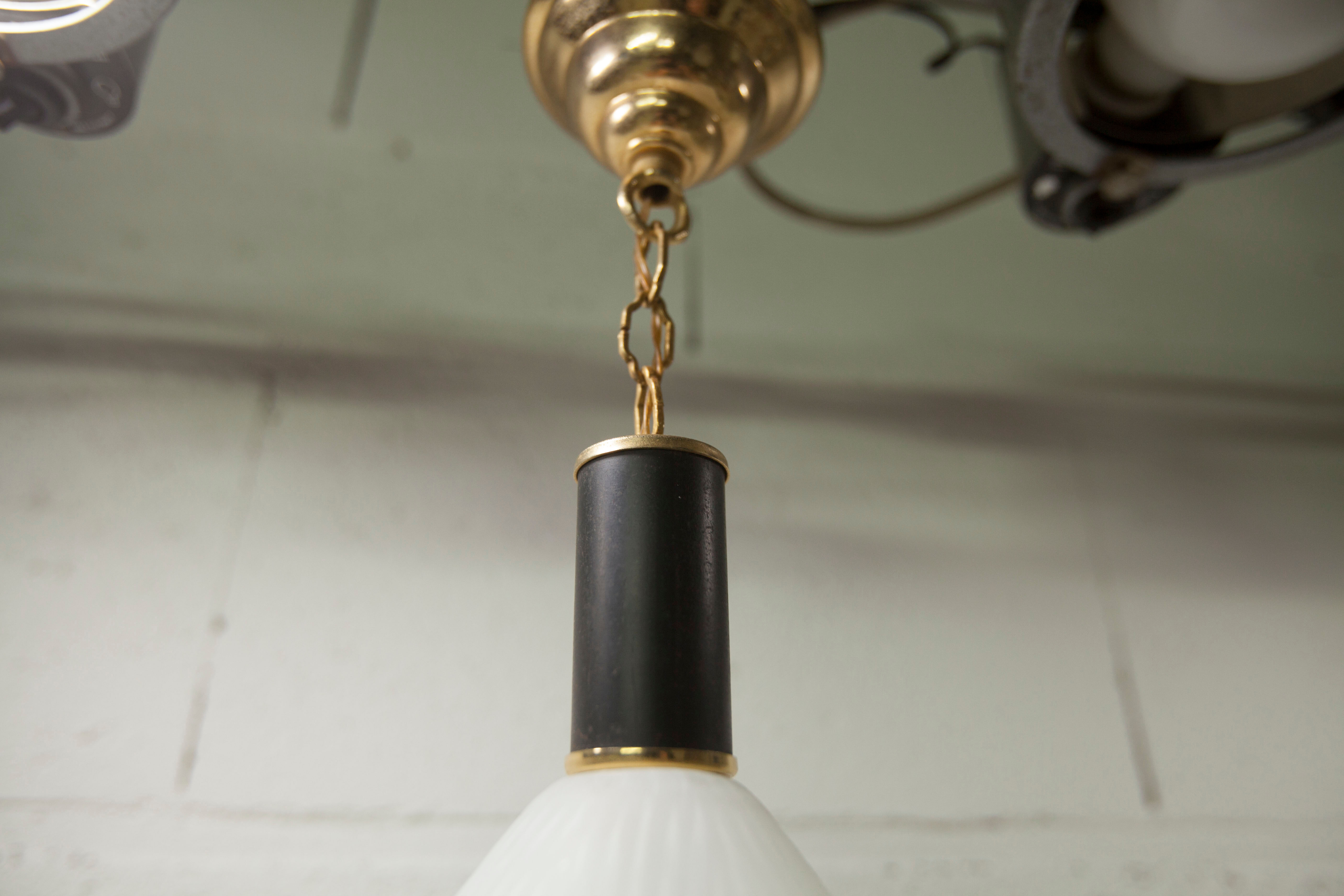 Mid century suspension, brass, zebra glass