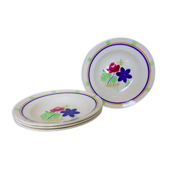 Set of 4 vintage soup plates from the Gien factory, Robinson model