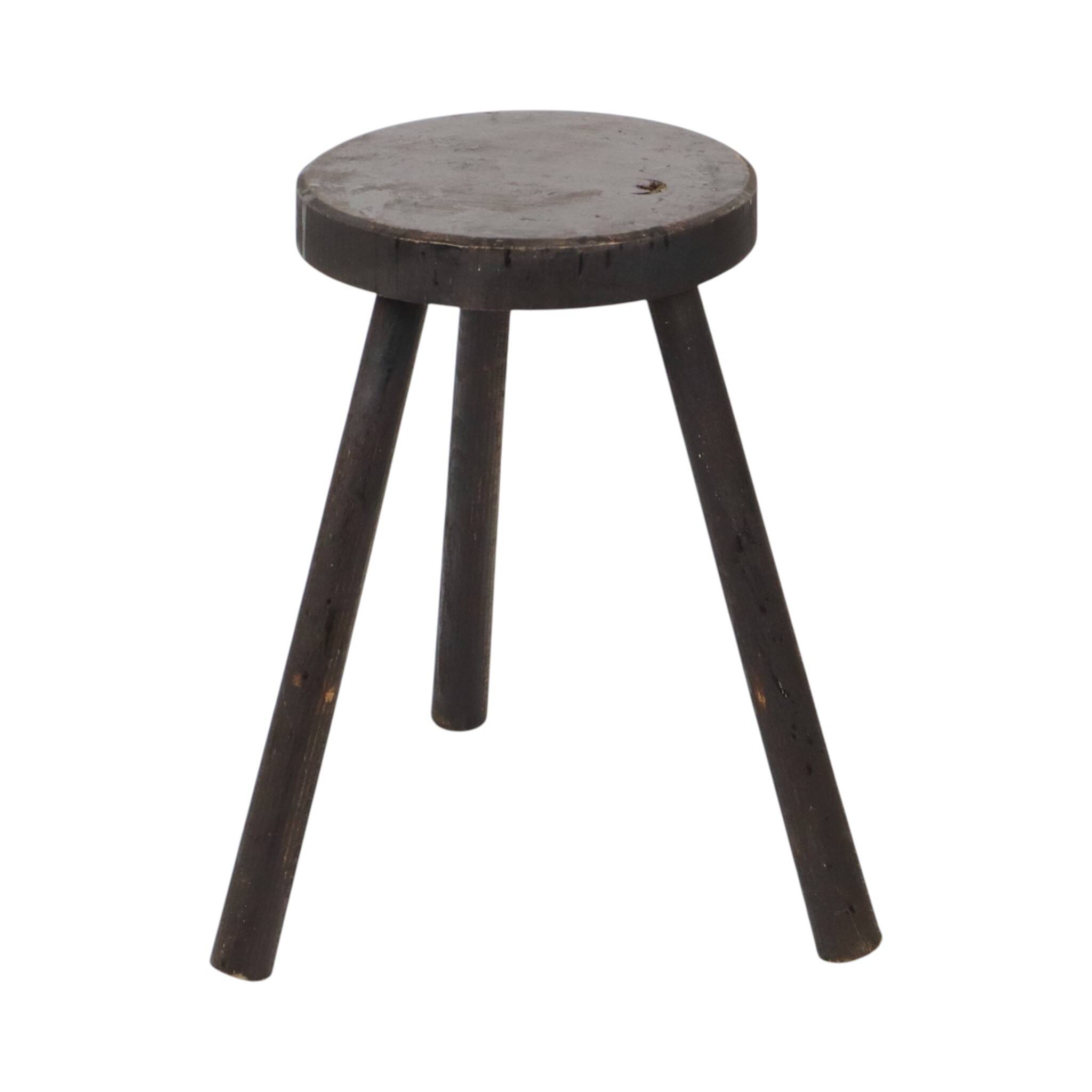 Vintage Rustic Three-Legged Stool, Solid Stained Wood, 45 cm