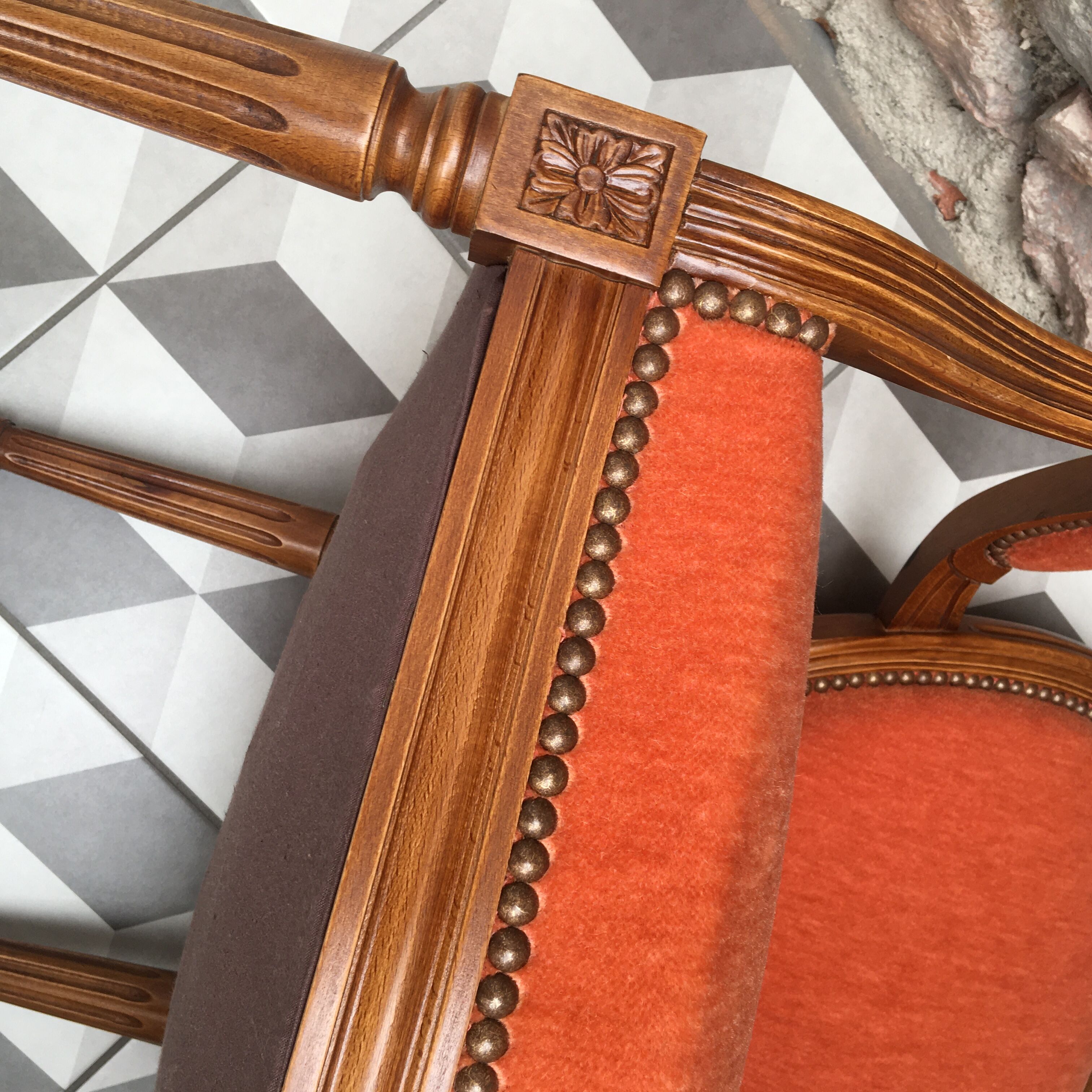 Louis XVI apricot velvet medallion armchair