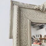 Rectangular mirror in light green lacquered wood with pediment H:1m39