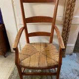 provençal armchair with dark beech armrests two-tone straw seat