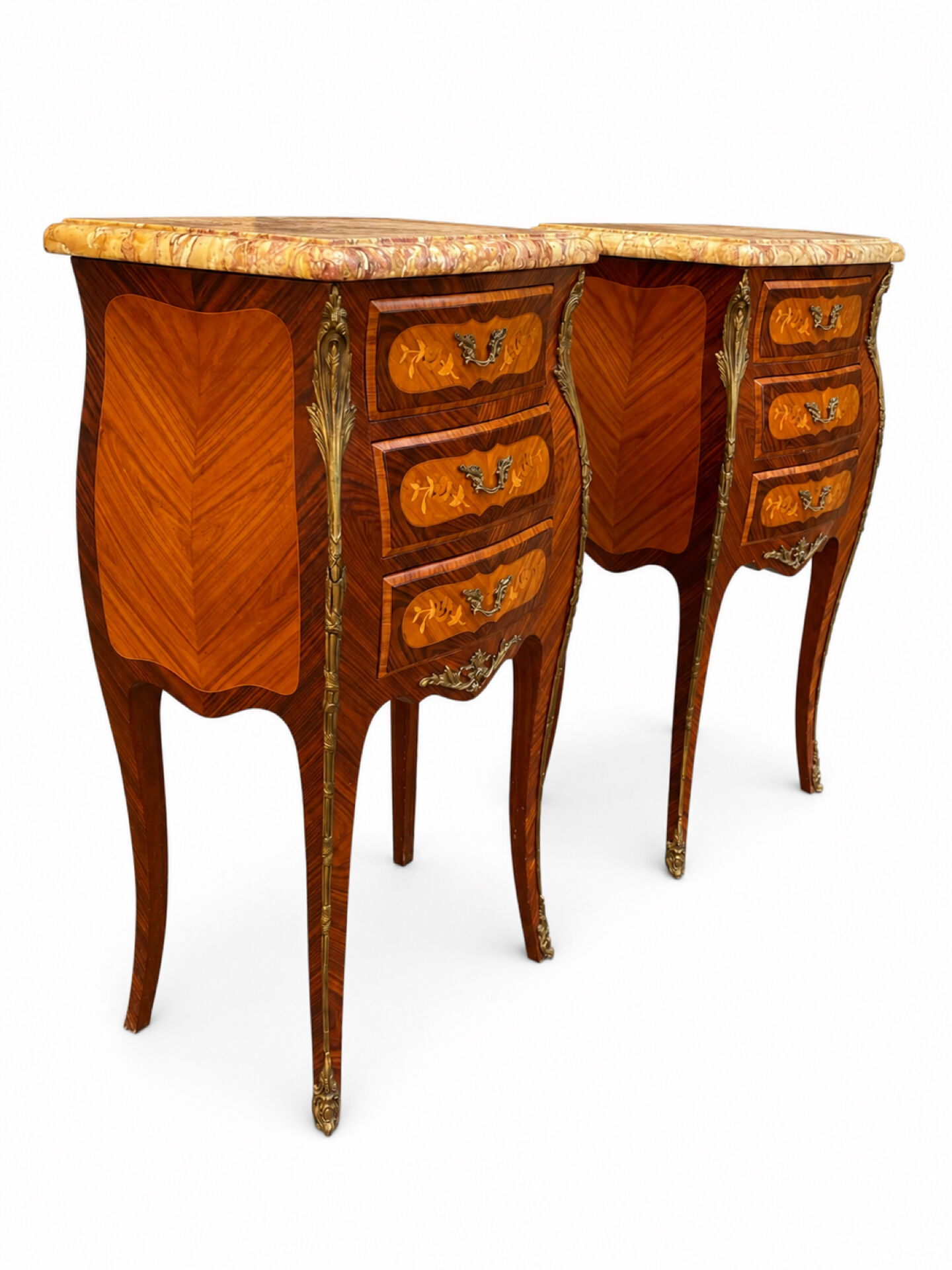 Louis XV bedside tables with floral marquetry