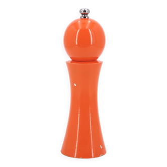 Peugeot orange pepper mill in Borel wood, 70s pepper mill