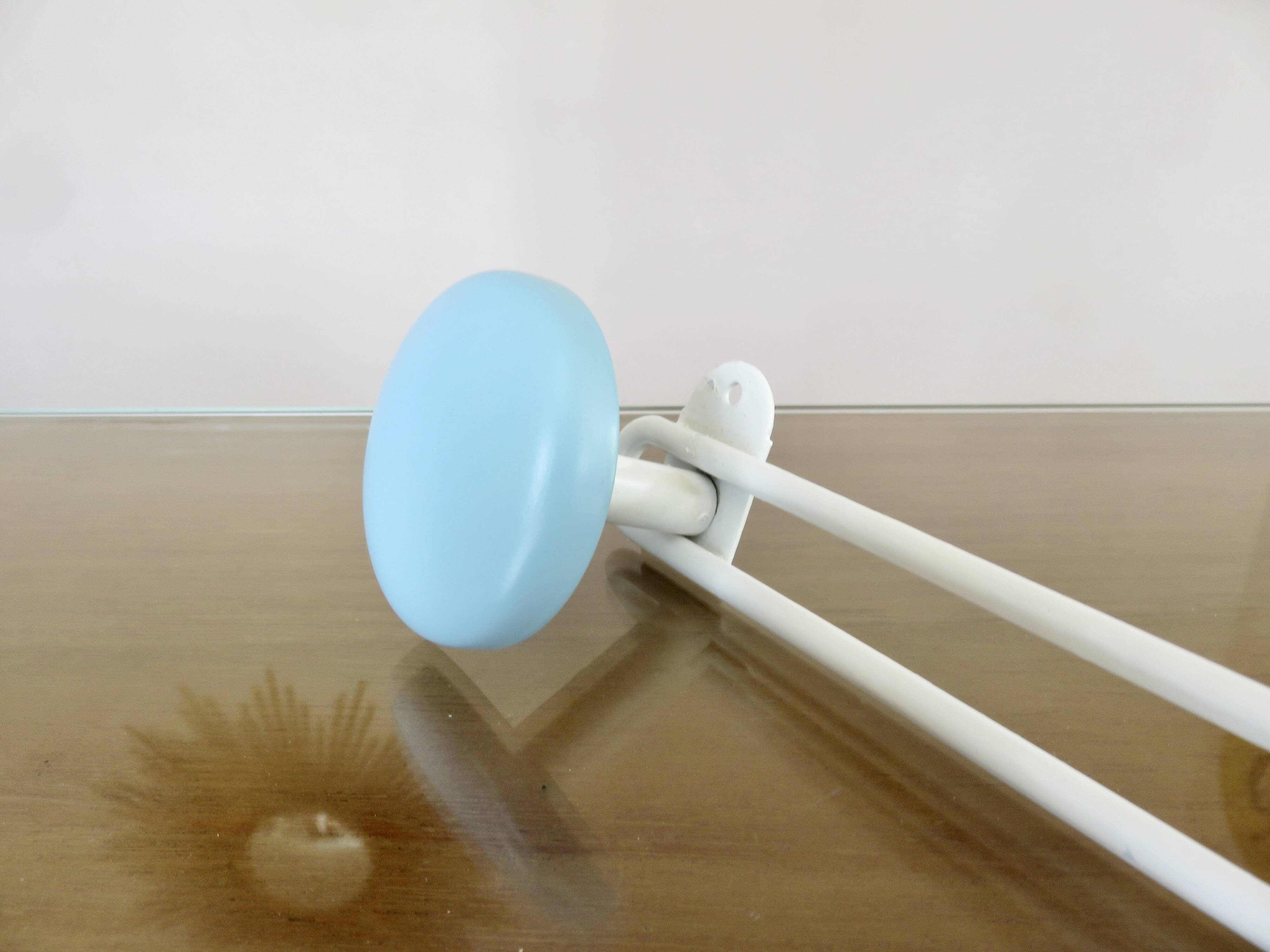 Metal coat rack, 3 colored hooks from the 60s and 70s