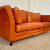 Canapé en cuir cognac vintage rétro pour 3 personnes danois