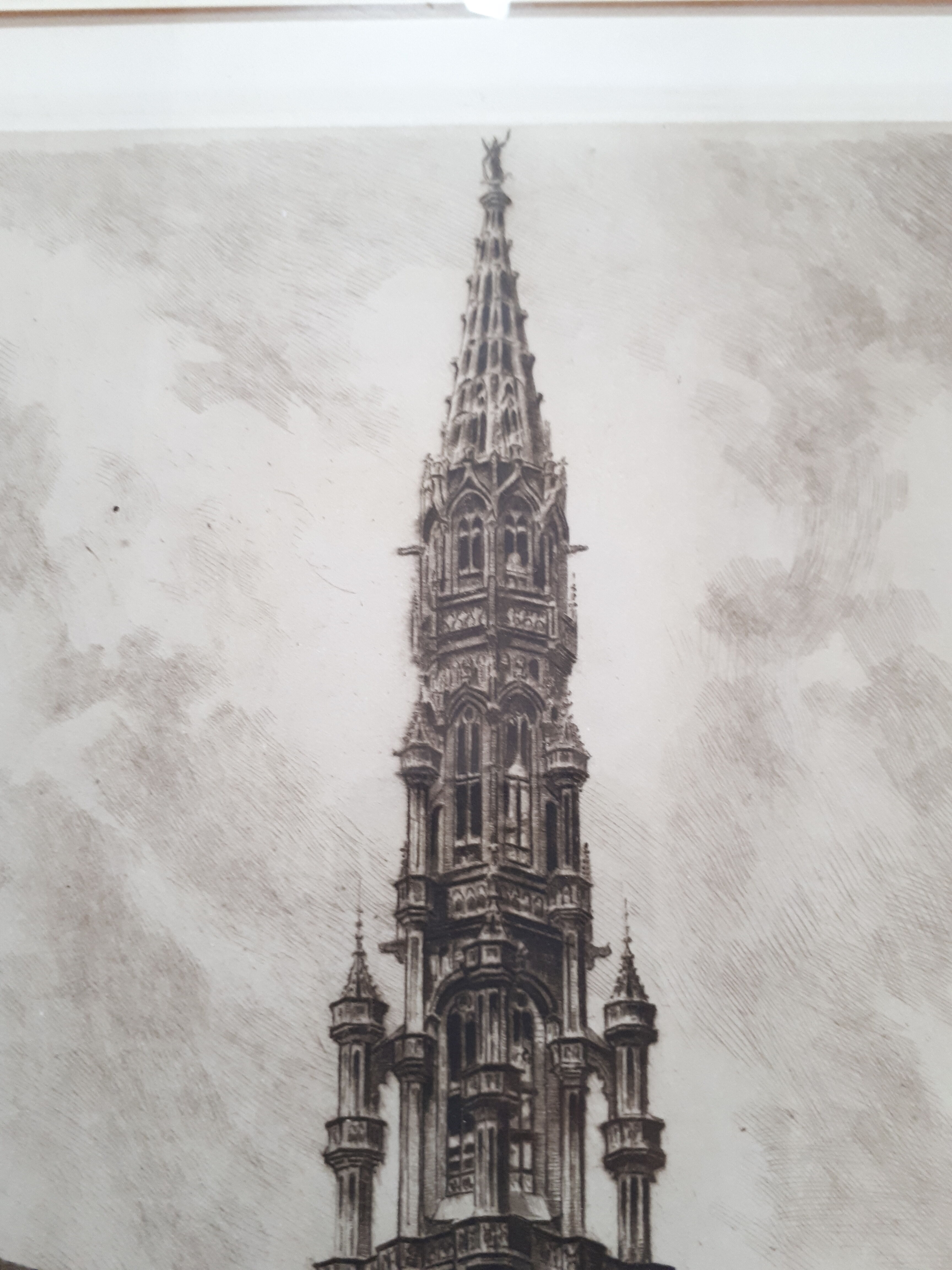 Painting lithograph engraving etching Brussels Town Hall