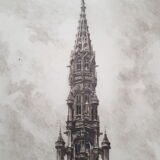 Painting lithograph engraving etching Brussels Town Hall