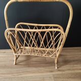 Vintage magazine holder 60s in rattan honey light