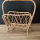 Vintage magazine holder 60s in rattan honey light