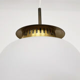 Set of two milk glass and brass design lights