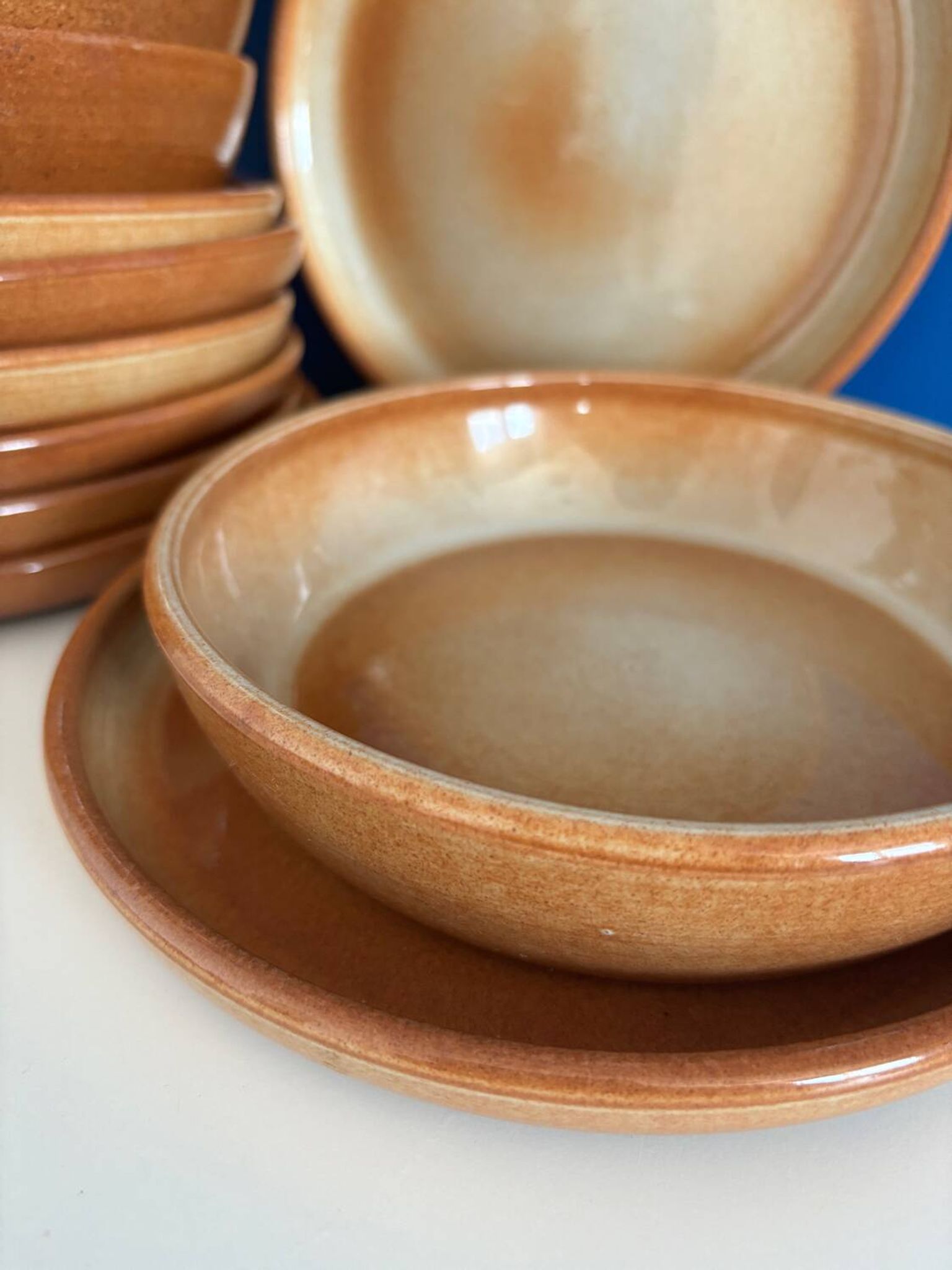 Montgolfier stoneware soup plate set with rims made in France vintage - varnished stoneware