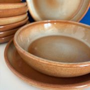 Montgolfier stoneware soup plate set with rims made in France vintage - varnished stoneware