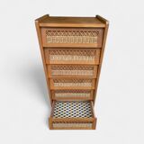 Chiffonnier vintage en rotin et pieds compas 1950