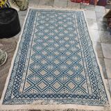 Blue, white and beige margoum rug hand-woven in natural wool