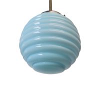 Lampe à suspension vintage art déco en verre nervuré bleu 1950