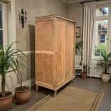 Vintage wardrobe with compass legs in raw wood, sliding doors, 1960s