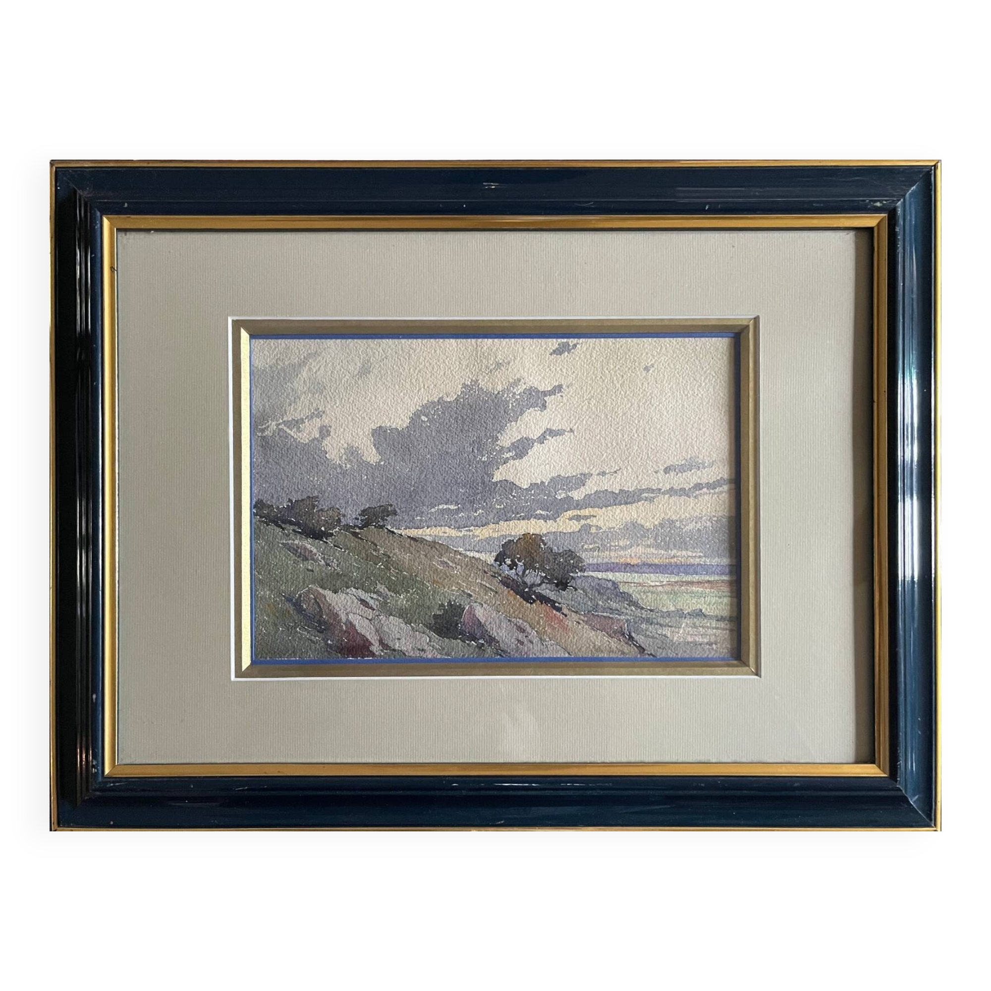 Watercolour painting "Wild Landscape" early 20th century + frame
