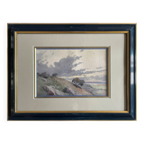 Watercolour painting "Wild Landscape" early 20th century + frame