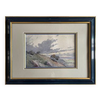 Watercolour painting "Wild Landscape" early 20th century + frame