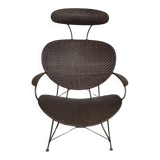 Armchair designed by Yuzuru Yamakawa  Metal frame.  Seat and back in braided rattan.