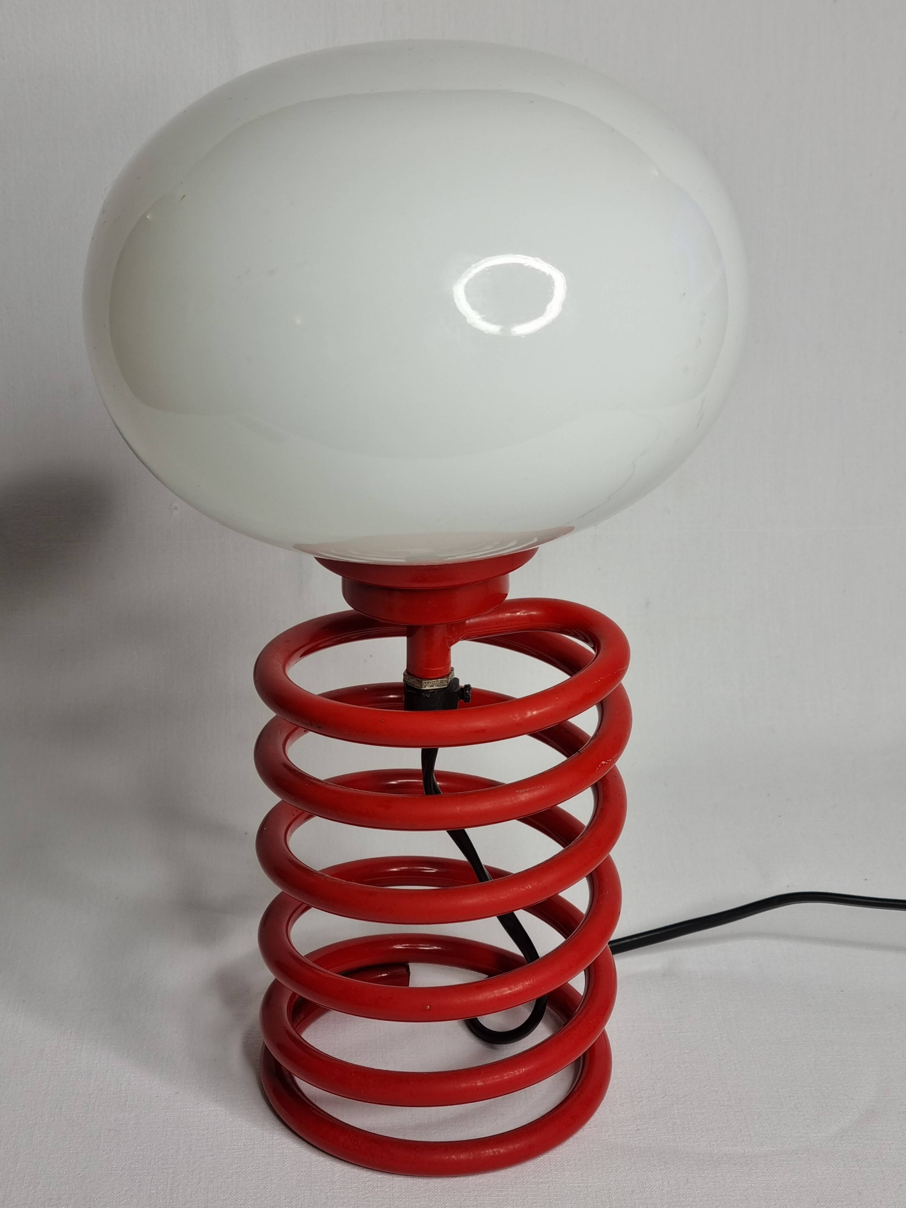 Vintage red lacquered spring lamp, 70s