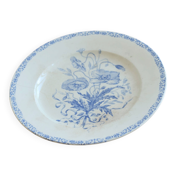 Antique compote dish, ironstone, Jules Vieillard, Bordeaux, blue poppy.
