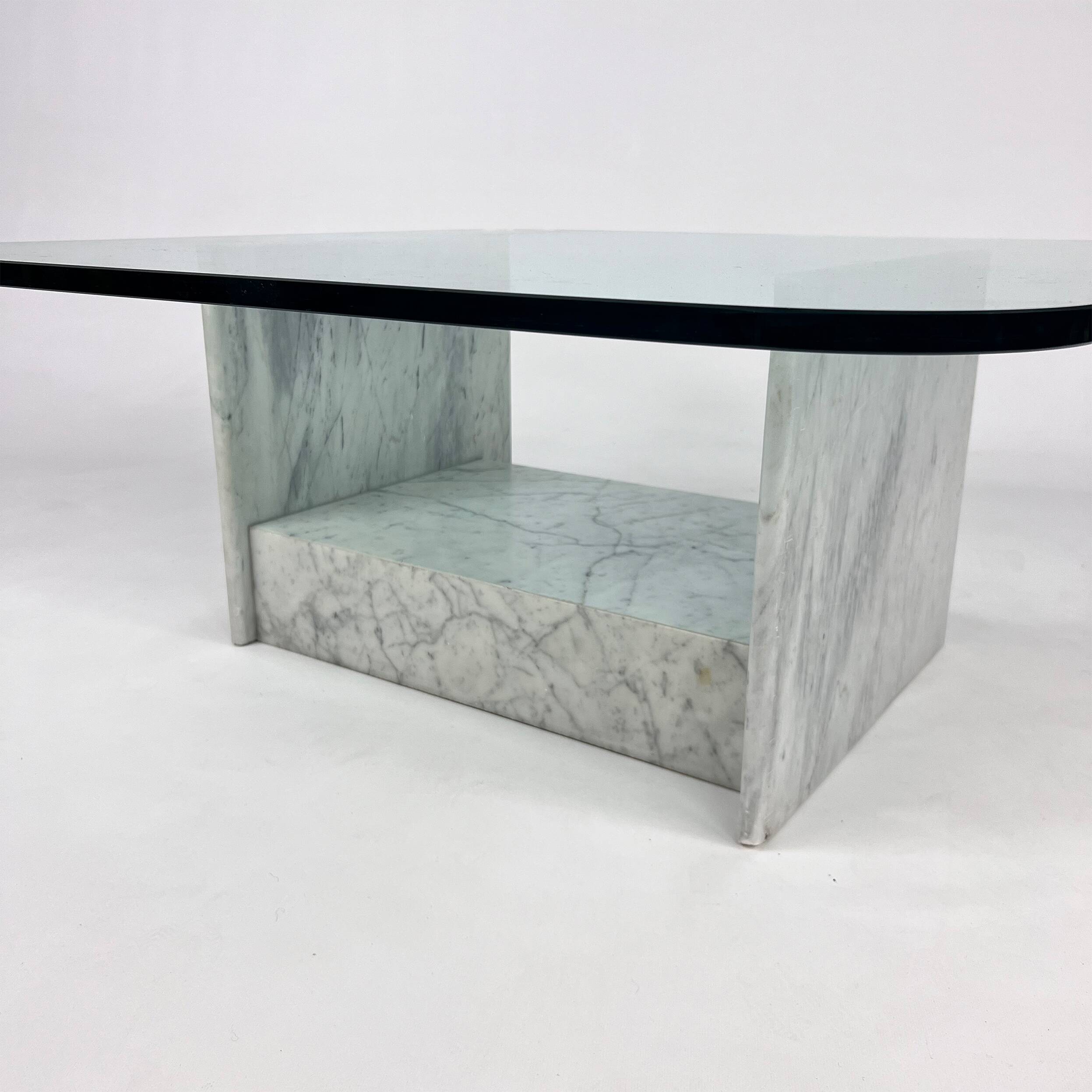 Vintage italian marble and glass coffee table, 1970s