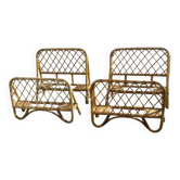 Pair of vintage single beds in rattan, 1970s.