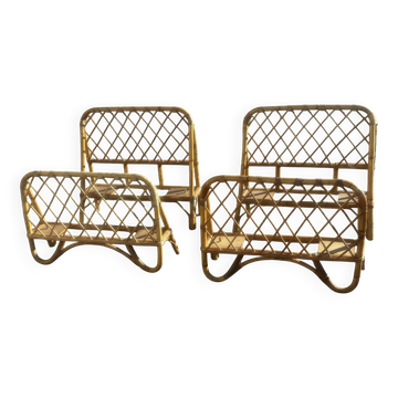 Pair of vintage single beds in rattan, 1970s.