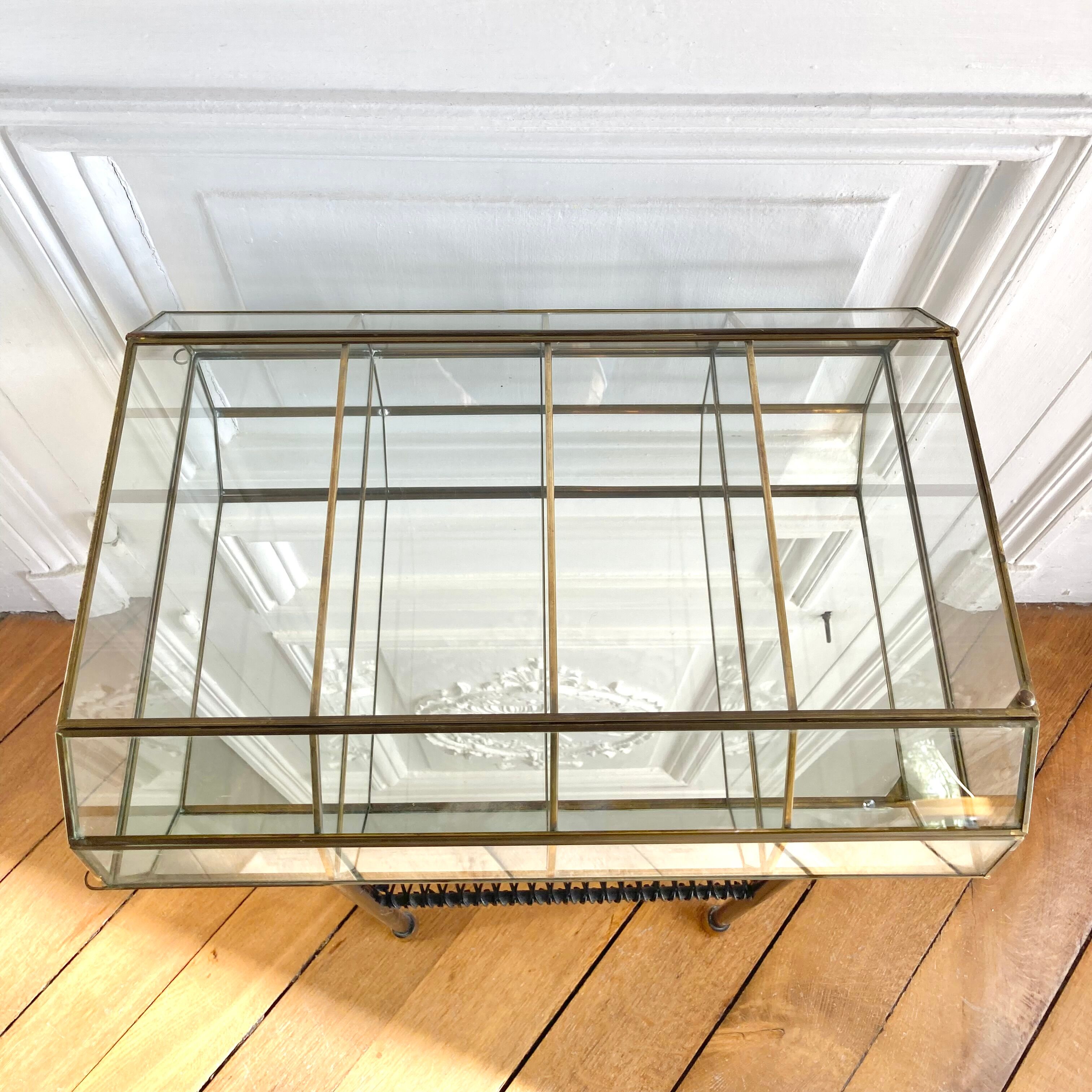 Wall showcase XXL brass glass and mirror 1960