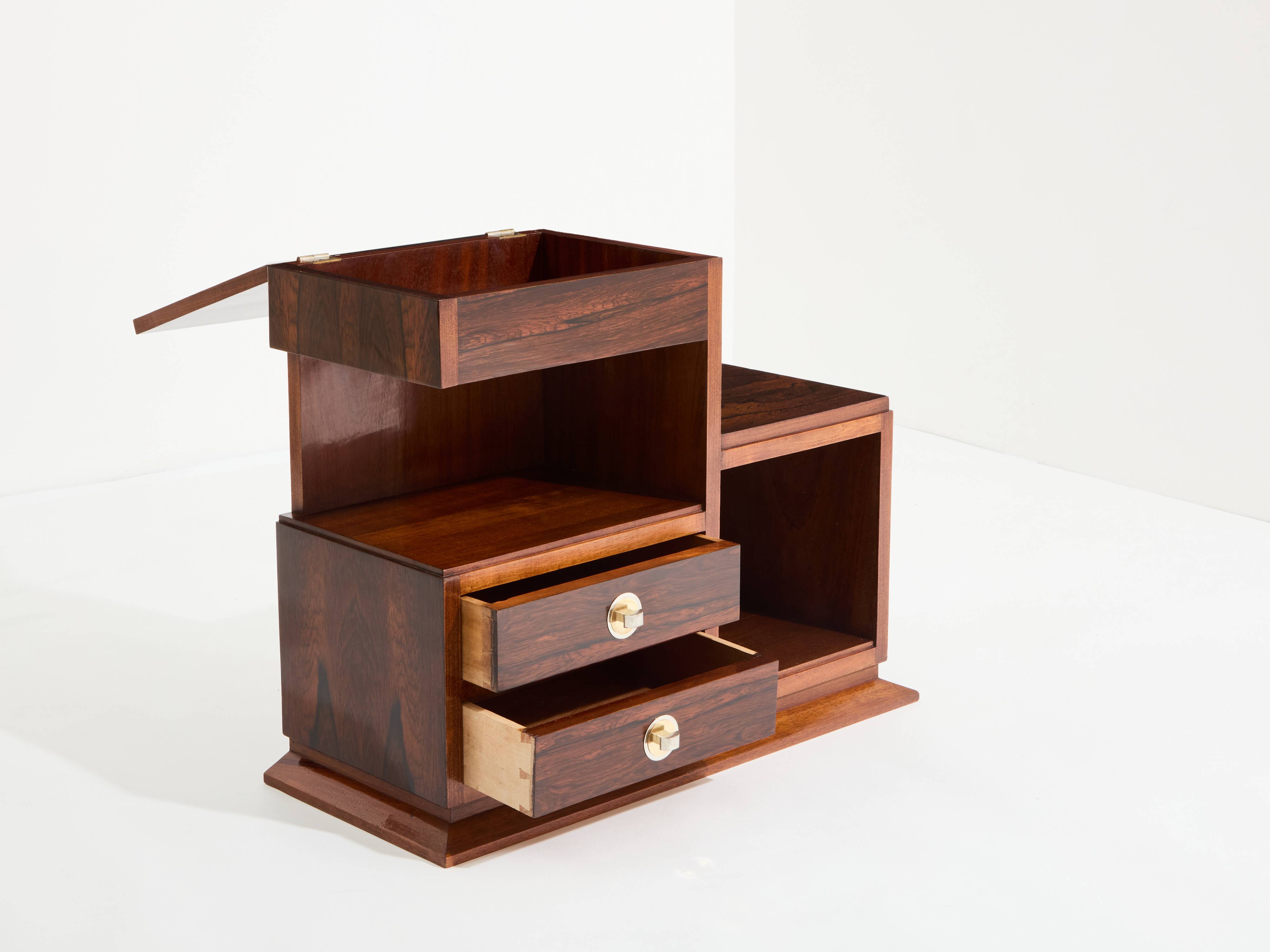 Art Deco Modernist Rosewood Brass Sewing Cabinet circa 1940