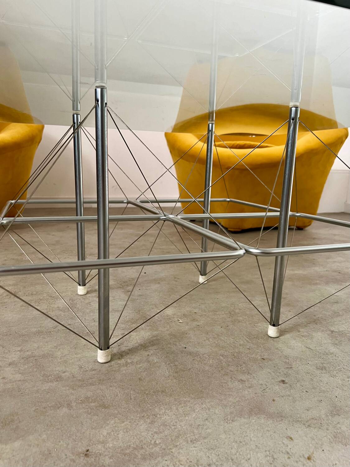 Old Italian design architectural coffee table from the 70s vintage glass and metal