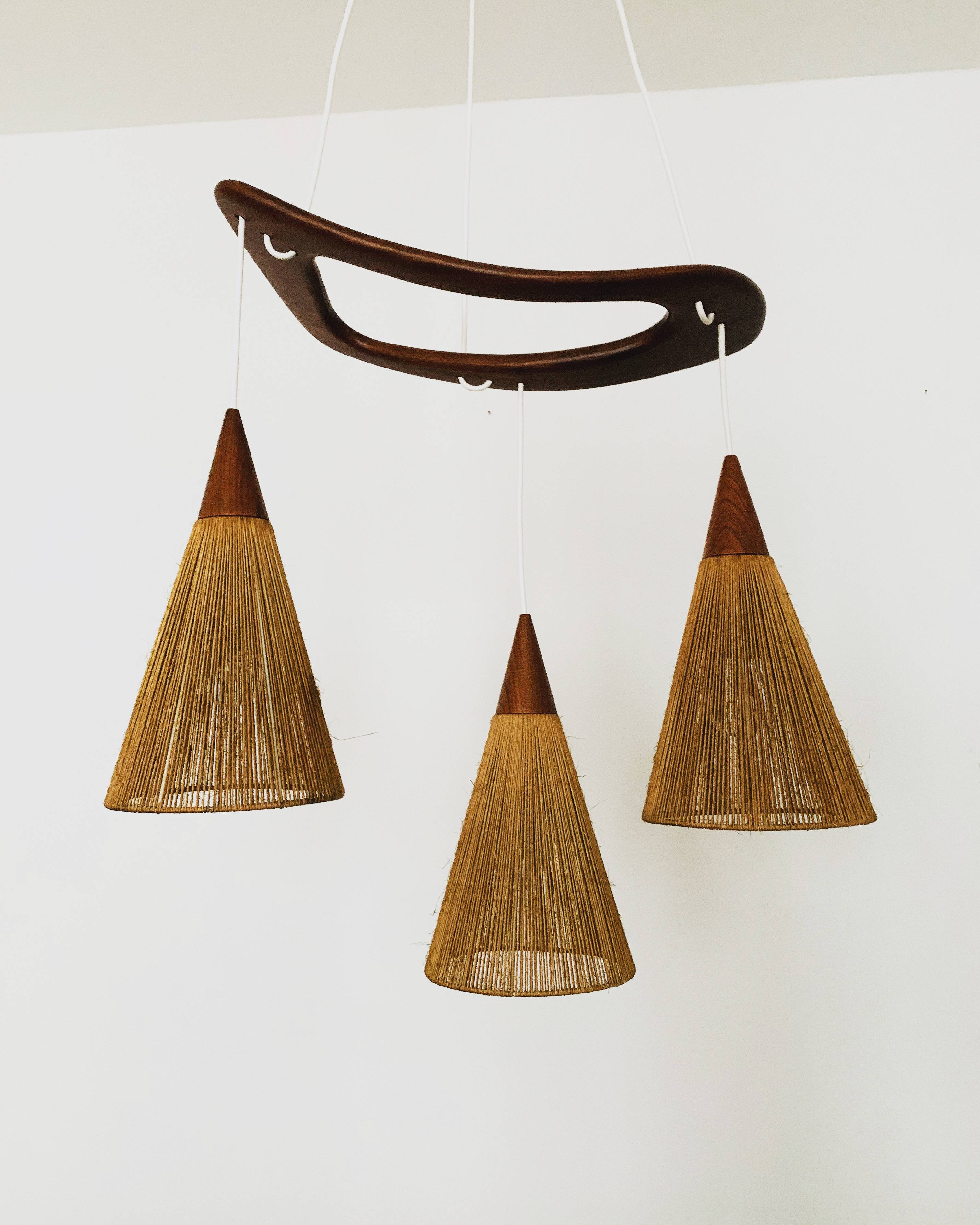 Teakwood and Sisal Cascading Lamp by Jean Rispal