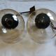 2 amber chiseled blown glass globe ball pendants