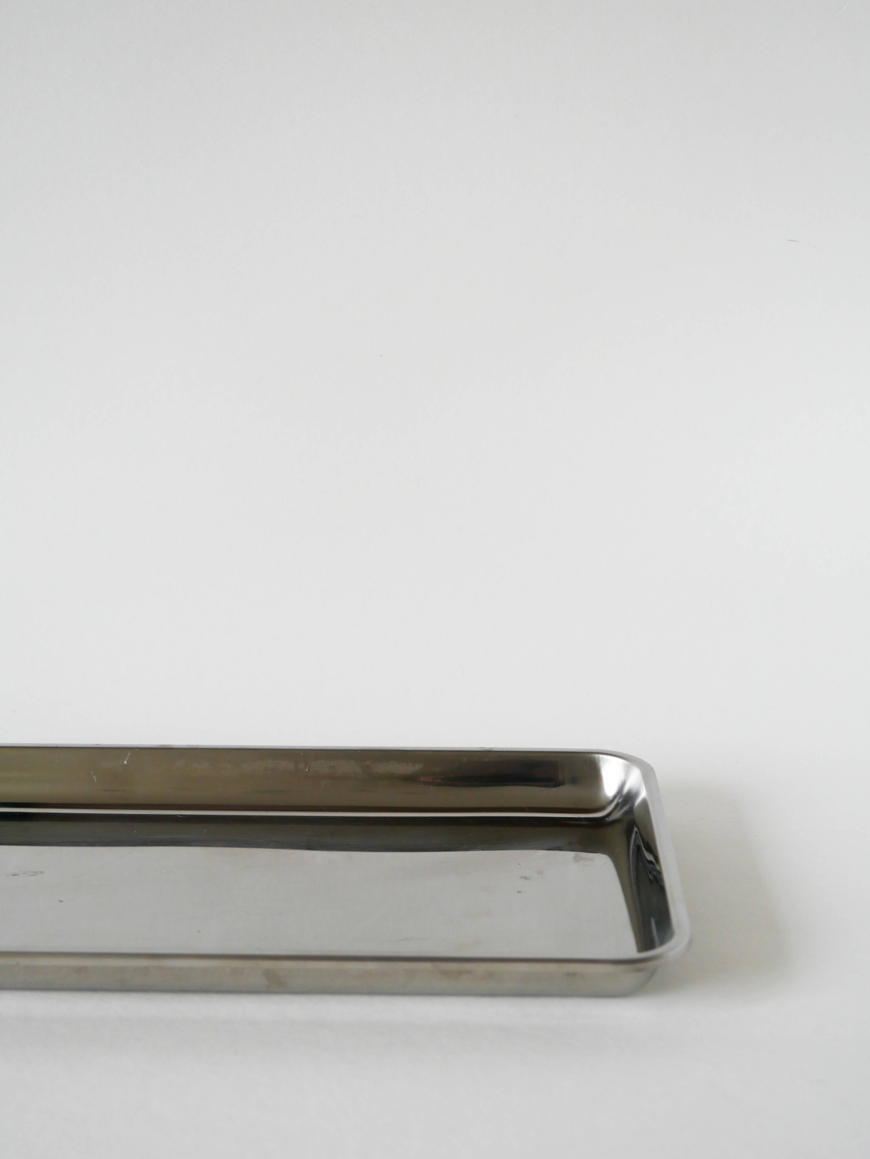 Vintage rectangular stainless steel tray, 1970, 31 x 17.5 cm