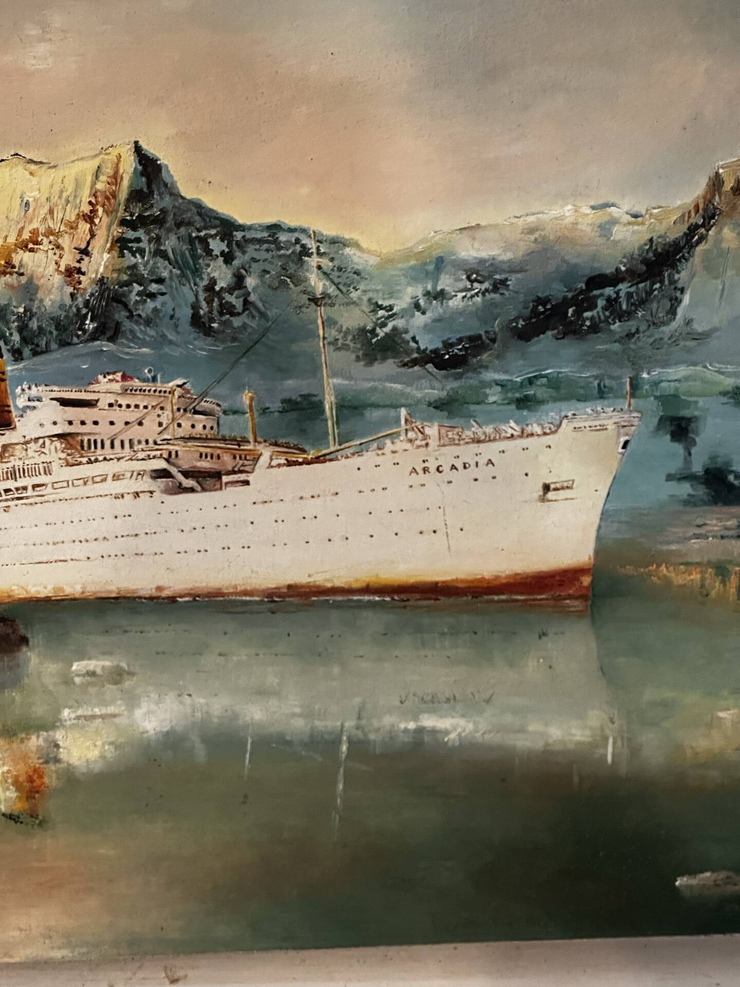 Oil on canvas Alain Chaussois (1950-2018) – Ocean liner Arcadia in the
