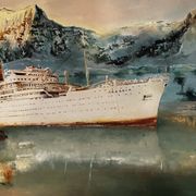 Oil on canvas Alain Chaussois (1950-2018) – Ocean liner Arcadia in the