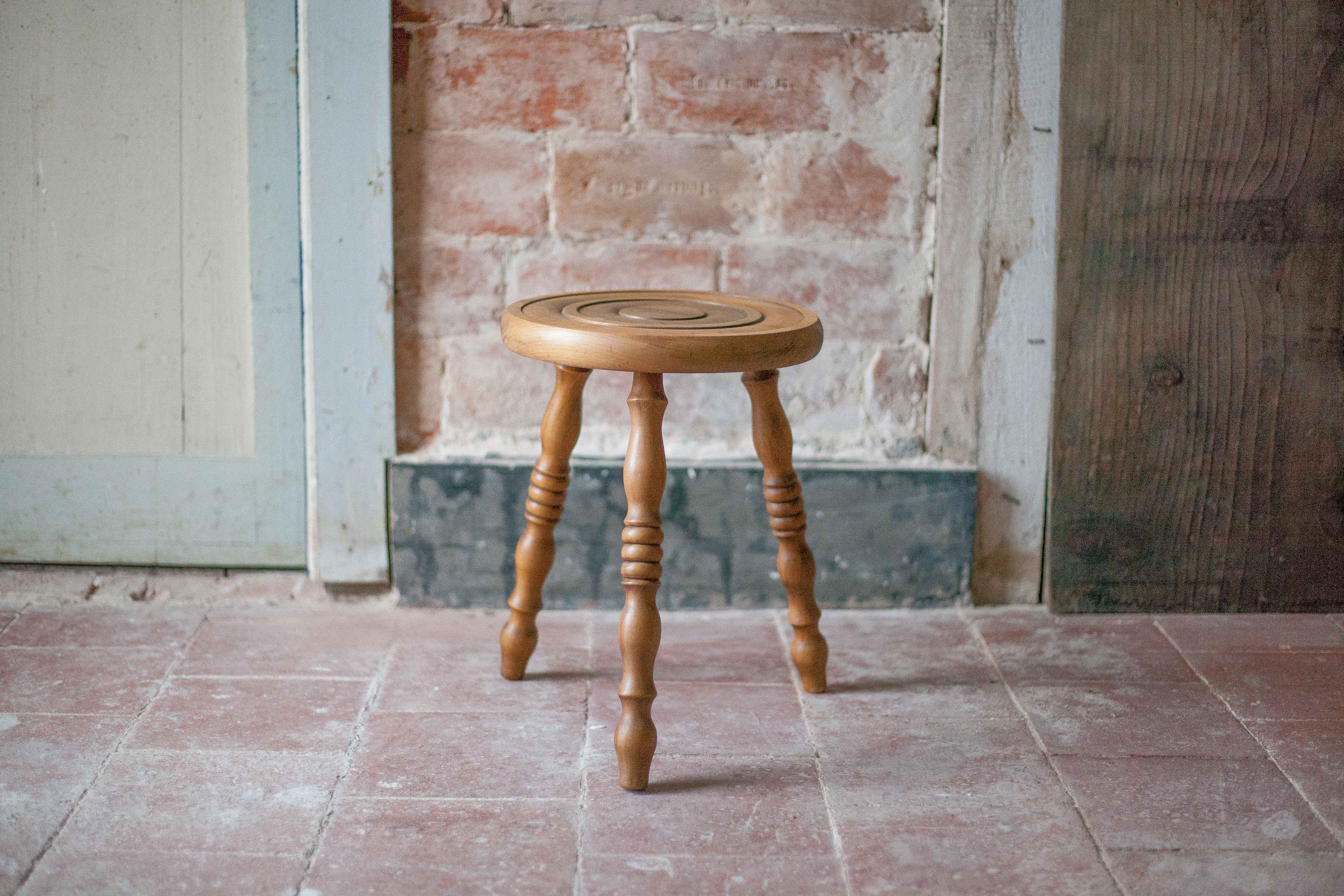 Vintage stool, wooden stool, tripod stool, accent chair