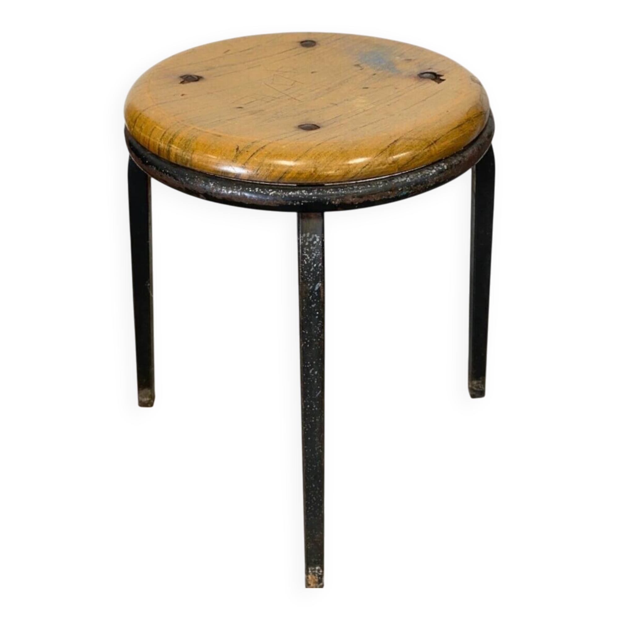 Vintage industrial stool in wood and metal